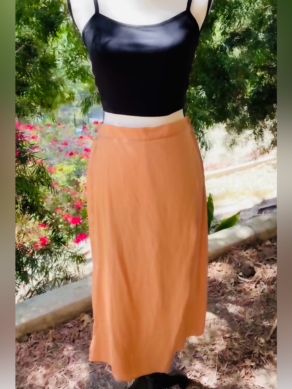 NWT Grade & Gather Satin Panel Skirt Apricot